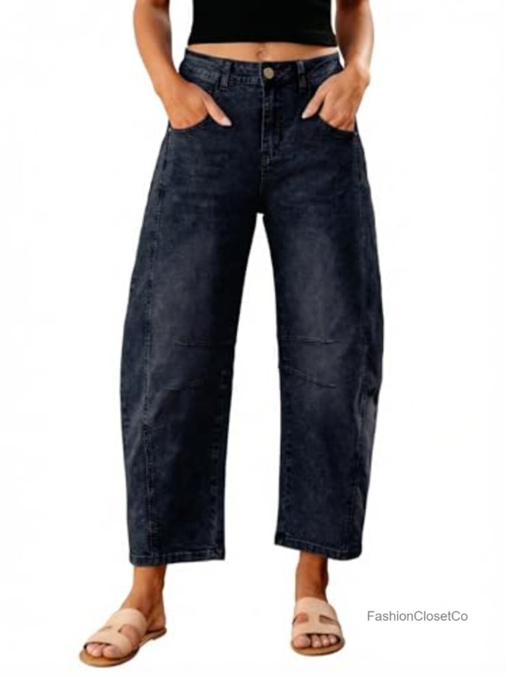 High Waist Baggy Cropped Barrel Jeans Stretch Denim Women's Pants